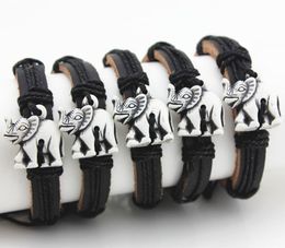 Jewellery Whole 12pcs Imitation Yak Bone Carved Tribal Style Lucky Elephants Leather Bracelets Surfer Bangle Lucky Gift MB1538429763