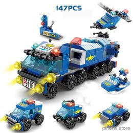 Blocks 6 In 1 Building Blocks City Fire Engineering Vehicle Truck Car Mini Toy Bricks Boys Childrens Plane Tank SWAT Police Model