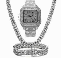 Chain Chains Iced Bling Out Miami Cuban Link Rhinestone Watch Necklaces Bracelet Women Men Jewellery Set Hip Hop Choker6403569