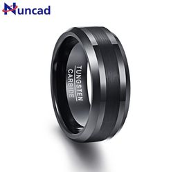 whole 8mm Tungsten Carbide Ring Black Wedding Engagement Band Brushed Center Men039s Ring Beveled Edge Comfort Fit Size 718746386