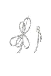 Original bling ultraflash diamond bow asymmetrical earrings temperamental stud silver pin earrings women6110720