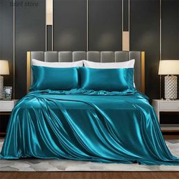 Bedding sets Luxury Duvet Cover Set Solid Colour Rayon Satin Bedding Set Include Duvet Cover Flat Sheet case Queen King Size Free Ship T240218