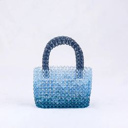 Small Bead Handbags Designer Crossbody Bags Clear Acrylic Crystal Pearl Beaded Box Blue Customized Women Woven Purse 240125