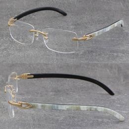 Quality White Inside Black Buffalo Horn Frame Man Woman Optical Original Wood Eyeglasses 18K Gold Frame glasses Rimless 8200757 Un297B