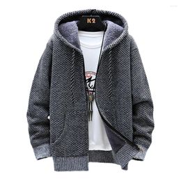 Men's Sweaters Fashion Knit Fleece Lined Hooded Cardigan Warm Zip-Up Thick Thermal Jumper Tops Cardigans Man Clothing