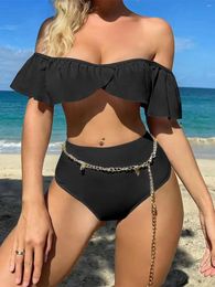 Women's Swimwear Sexy Ruffled Off Shoulder Female Swimsuit High Waist Bikini Women Two-pieces Set Bather Bathing Suit Swim K4586