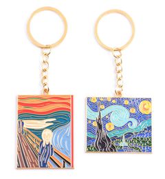 Classic World Masterpiece Van Gogh The Starry Night Munch The Scream Oil Painting Style Enamel Alloy Keychain Key Chain Keyring1556571