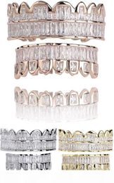 New Baguette Set Teeth Grillz Top Bottom Rose Gold Silver Colour Grills Dental Mouth Hip Hop Fashion Jewellery Rapper Jewelry9406685