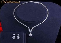 Jewellery Sets CWWZircons Fashion Cubic Zirconia Water Drop Pendant Necklace and Earrings Bridal Wedding for Brides Party T3976758704