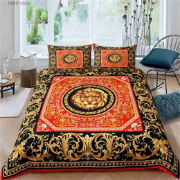 Conjuntos de cama Luxo Barroco Arte Moderna 3D Golden Lion Print Duvet Cover Set 2/3 Pcs caso Conjunto de cama AU / EU / UK / US Queen e King Size T2402