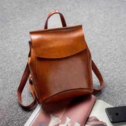 School Bags Quality Real High Cowhide Women Backpack Knapsack Crossbody Shoulder Bag Oil Wax Genuine Leather Female Rucksack Daypack