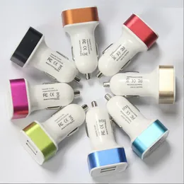 12/24V Dual USB Port Car Charger 2.1A Metal Colourful Micro USB Car Plug USB Adapter with Retail Package