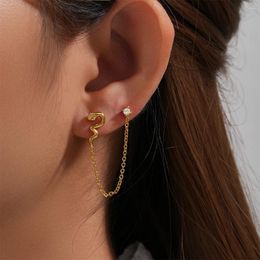 Stud Earrings CANNER 1PC S925 Sterling Silver Snake Zircon Long Tassel Chain Piercing Earring For Women Jewelry Gift Brincos Pendientes