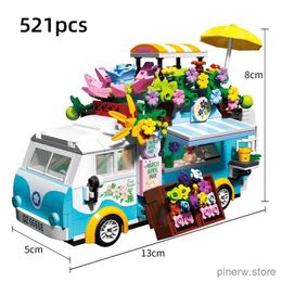 Blocks City Friends Outing Bus Street View Building Blocks Car Food Truck Flower Truck Street Model Bricks Toys For Girls Gifts