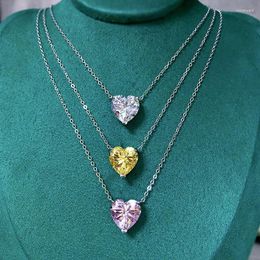 Pendants High Fashion 1 Heart Moissanite 12x12mm Purple Yellow White Lab Diamond Necklaces With 925 Silver Box Chain Jewellery