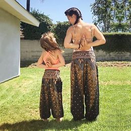 Trousers 2024 Summer Girls Leggings Kids Pants Boho Flower Totem Print Children Yoga Loose Hippy Baby Casual Beach Wear Clothing