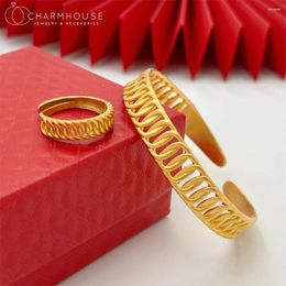 Necklace Earrings Set Yellow Gold Plated For Women Exquisite Bracelet & Ring 2pcs Wedding Jewellery Accessories Gifts