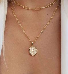Round 26 initials pendant gold paper clip chain fold Necklace female5092659