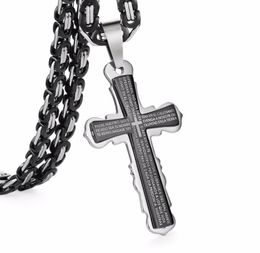 Black Silver Tone Bible Strong Long Thick Link Byzantine Chain Gift for Men Jewellery Stainless Steel Pendant Necklace Jewelry22212817042