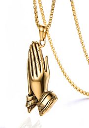 Retro Praying Hands Pendant Necklace 316L Stainless Steel 18k Gold Plated Men039s Titanium Steel Necklace Jewelry ps11257710451