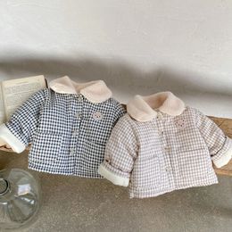 3712D Baby Coat Winter Korean Contrast Plaid Cotton Padded Boys 03Year Girls Warm Jacket Tops 240122