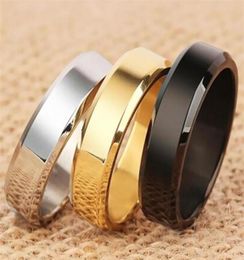 whole 50Pcs 6mm comfortable gold silver black simple plain band 316L stainless steel rings fashion band Jewellery ring329l7244618