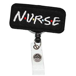 10pcslot Black Nurse Letter Felt ID Badges Card Holder Medical Retractable Reel Plastic id badge Holder Nurse yoyo badge reel5217104