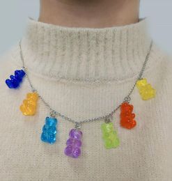 Handmade 12 Colors Cute Cartoon Bear Chain Necklaces Candy Color Pendant For WomenGirl Daily Jewelry Party Gifts3327980