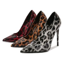 Dress Shoes New Leopard Print Pointy High Heels With Large Size Single Shoes Temperament Sexy Women's Shoes T240218