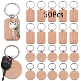 Keychains 50Pcs Wood Key Ring Blank Craft Wooden Signs For Crafts Keychain