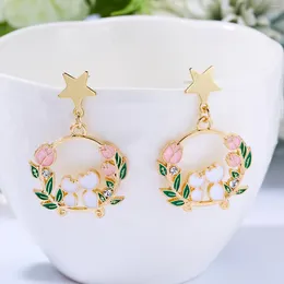 Dangle Earrings Korean Style Cute Animal Kitten Butterfly Flower Star Zircon For Women Jewelry Party Christmas Gifts