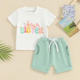 Clothing Sets Toddler Baby Girl Outfit Letter Print Short Sleeve T-shirt Drawstring Shorts 2Pcs Cute Summer Clothes