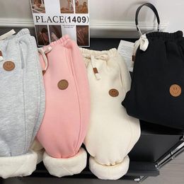 Trousers Korean Winter Children Girl Jogger Pant Cotton Padded Fleece Thick Sticker Baby Trouser Solid Drawstring Toddler