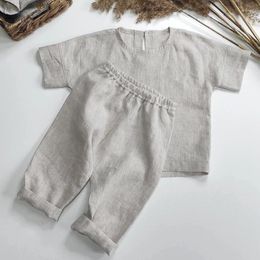 Clothing Sets Children's Cotton Linen Boho Casual Rustic Suit Summer Boy And Girls Short Sleeve T-shirt Harem Pants 2pcs Set Outfits TZ448