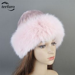 Winter Autumn Lady Women Real Genuine Fox And Rex Rabbit Fur Knitted Hats Luxury Warm Solid Cap Thick Beanie Russian Womens Hat 240202