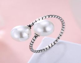 925 Sterling Silver Pearl Style Retro Ring Women Rings Korean Lovely Girls Simulated Pearl Rings Adjustable Ring Jewelry3529811