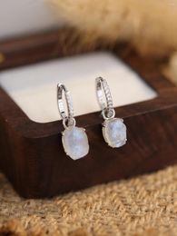 Stud Earrings Simple Elegant 925 Silver Women's With Oval Shape Moon Stone For Attending Ie Birthday Or Wedding