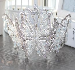 Korean large crystal butterfly bride crown handmade beaded headdresses wedding gift wedding dress accessories5330534