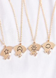 4piece Set Friend Friendship Necklace Sun Moon Cloud And Star Inlaid Rhinestone Stitching BFF Pendant Fashion Jewelry Gift6453053