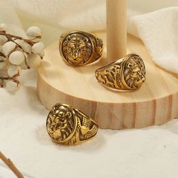Fashion Lion Head Signet Rings for Men Women Bijoux Wholesale Gold Colour Stainless Steel Couple Jewellery Party Birthday Gift 240125