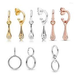 Stud Earrings Pan 925 Silver Zircon Rose Gold Color Jewelry Fashion Charm Drop-Shaped Party Girl Wholesale The