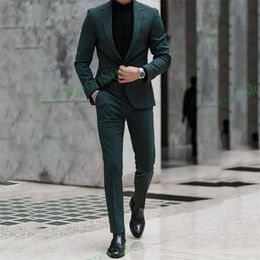 Classic Dark Green Male Suits Notched Lapel One Button Slim Fit Men Wedding Suit Groom Wear 2 Pieces Blazer Terno Masculino 240125