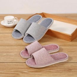 Slippers Thin Striped Linen Autumn And Winter Home Men Women Couple Indoor Wooden Floor Thick Bottom