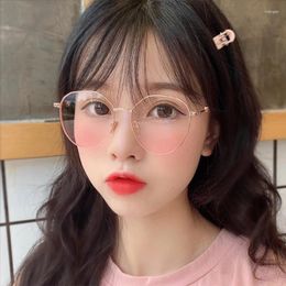 Sunglasses Frames Pink Blush Gradient Glasses Fashion Round Decorative Women Korean Cute Girlish Style Shades Eyewear Goggles
