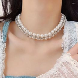 Chains Handmade Cubic Zirconia Link Multiple Cluster Pearl Big Wedding Party Engagement Necklace For Women Jewellery