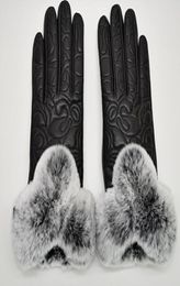 Women winter fur Genuine Leather Softs fashion brand Diamond lattice stripe rabbit warm sheepskin Sexy drive Ladies Touch screen g6349324