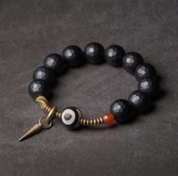 Faced 10mm strand Black Obsidian Bracelet Mixed Tibtetan Bead Vintage Processed Copper Zen Healing Prayer Jewelry for Men Women2981632194