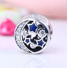 5pcslot Vintage Night Sky charms star 925 sterling silver fits original brand bracelets Shimmering Midnight Blue Enamel 791992CZ 5969172