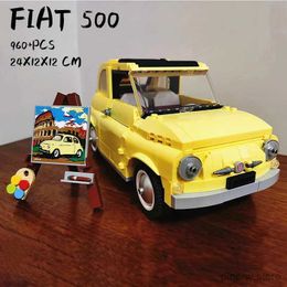 Blocks 960PCS Technical Fiat 500 Building Blocks 10271 Classic Yellow Car Model Creator Assemble Vehicle Bricks Toys For Boys Kids Gift