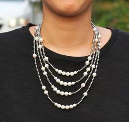 16 18 20 22inches hip hop pearl beads chain necklaces for men luxury designer pearls beaded necklace silver rapper stainless steel5309779